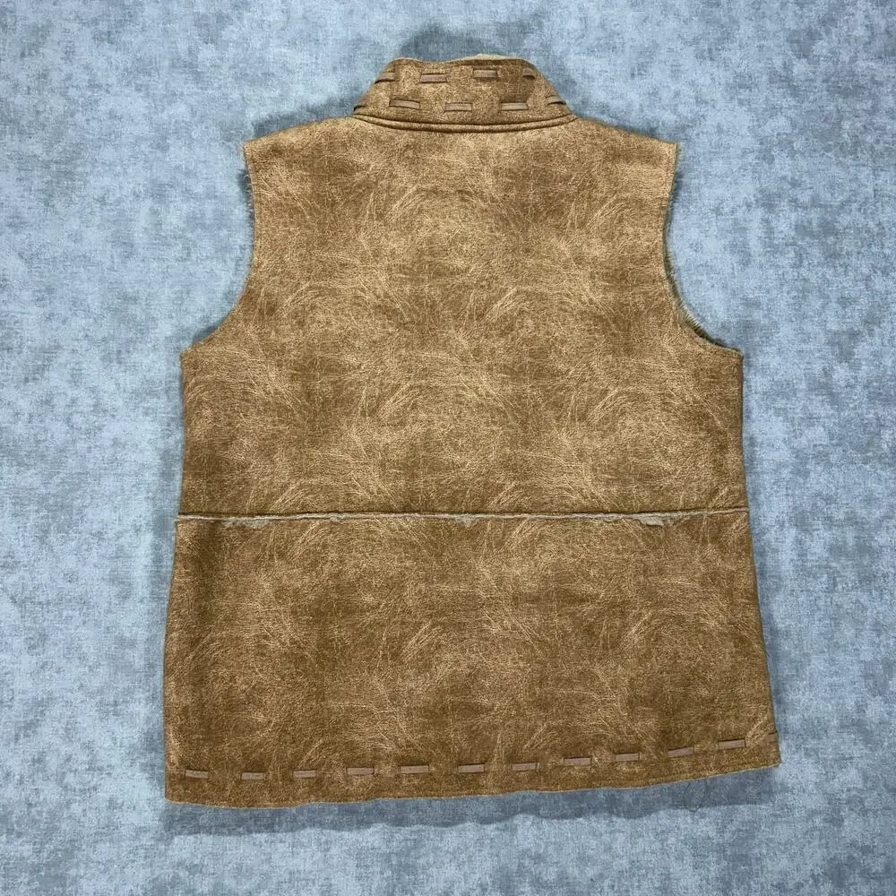 VTG Cabelas faux fur/suede outdoors boho western brown vest womens Large